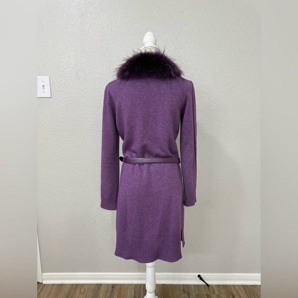 Escada Purple Wool Raccoon Fur Collar Detail Cardigan Size 34 Small - Picture 7 of 15